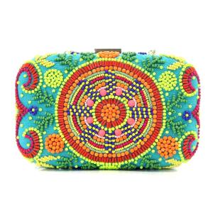 GRACE CONTINENTAL ショルダーバッグ ワンショルダー 斜め掛け クラッチバッグ チェーン ビーズ 青 ブルー