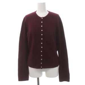 カシミヤ100% プレッション カーディガン ニット 長袖 クルーネック 3 L ボルドー