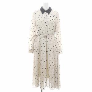 22AW キカフロッキープリントワンピース ロング丈 ミモレ丈 長袖 インナー付き ベルト付き ドット柄 36 S ベージュ