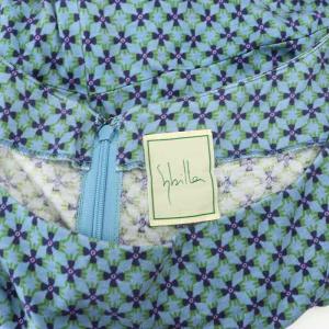 SYBILLA 総柄 5分袖ワンピース 膝丈 L ライトブルー 緑 紫