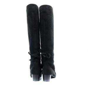 HERMES ブーツ ロング ハイヒール リボンモチーフ スエード 36 22.5cm 黒 ブラック