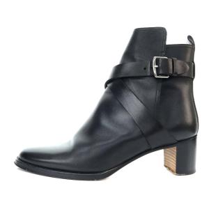 HERMES ブーツ ショート ハイヒール ベルトデザイン レザー 36 ブラック