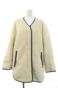 nagonstans ボア リバーシブル ジャケット アウター ブルゾン ノーカラー 36 S 緑 グリーン 白 ホワイト