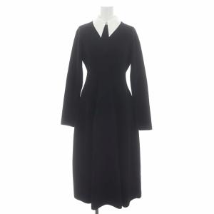 22AW 襟付きニットワンピース ロング ミモレ丈 長袖 36 黒 白 ブラック ホワイト