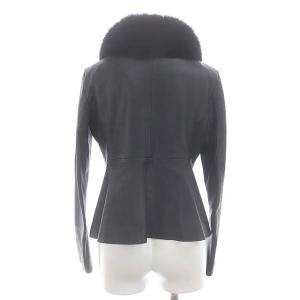 ESTNATION ラムレザー ノーカラージャケット 羊革 フォックスファー ジップアップ 36 黒 ブラック