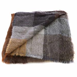 Faliero Sarti カラーブロックストール ショール 大判 フリンジ チェック柄 茶 ブラウン 65047504011