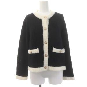 Grace Class 22AW ループヤーンニットカーディガン ノーカラー 金ボタン バイカラー 長袖 36 黒 ブラック オフホワイト