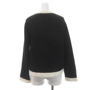 Grace Class 22AW ループヤーンニットカーディガン ノーカラー 金ボタン バイカラー 長袖 36 黒 ブラック オフホワイト