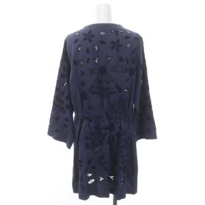 VIVIENNE TAM リネン混 柄刺繍 ウエストマーク ローブ カーディガン 0 青 ブルー /DF OS SH