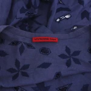 VIVIENNE TAM リネン混 柄刺繍 ウエストマーク ローブ カーディガン 0 青 ブルー /DF OS SH