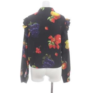 MSGM フルーツプリントフリルショルダーシャツ 長袖 クロップド丈 40 黒 ブラック マルチカラー
