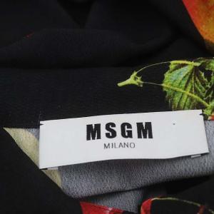 MSGM フルーツプリントフリルショルダーシャツ 長袖 クロップド丈 40 黒 ブラック マルチカラー