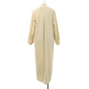 TICCA コットンストライプバンドカラーバルーンスリーブワンピース ロング 長袖 F イエローベージュ 黒 ブラック