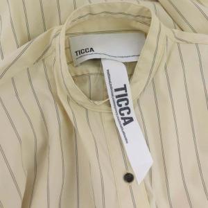 TICCA コットンストライプバンドカラーバルーンスリーブワンピース ロング 長袖 F イエローベージュ 黒 ブラック