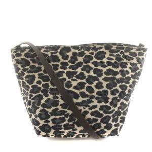 ポシェット ショルダーバッグ ナイロン 舟形 ヒョウ柄 レオパード プリント ベージュ 黒 ブラック グレー