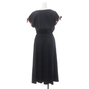 BLUE LABEL CRESTBRIDGE ウエストギャザー フレンチスリーブ ワンピース ロング チェック 36 紺 ネイビー