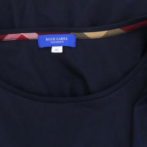 BLUE LABEL CRESTBRIDGE ウエストギャザー フレンチスリーブ ワンピース ロング チェック 36 紺 ネイビー