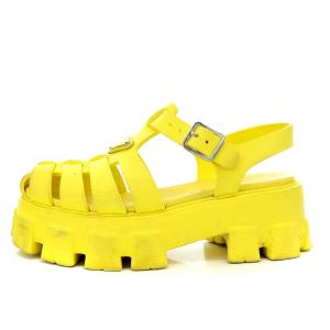 PRADA モノリス ラバー サンダル プラットフォーム トライアングルロゴ ストラップ 38 イエロー