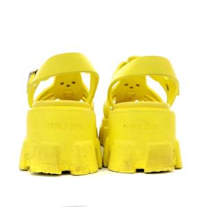 PRADA モノリス ラバー サンダル プラットフォーム トライアングルロゴ ストラップ 38 イエロー