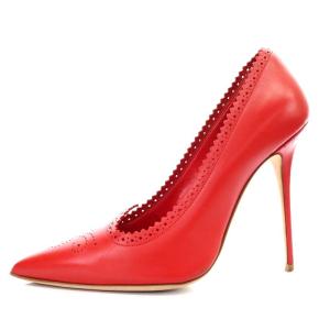 MANOLO BLAHNIK パンプス ピンヒール ポインテッドトゥ ウイングチップ レザー 39 26cm 赤 レッド