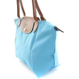 Longchamp ル プリアージュ オリジナルショルダーバックM トートバッグ ハンドバッグ ナイロン レザー 水色 ライトブルー