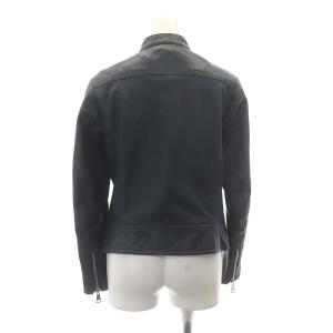 DRESSTERIOR ラムレザーシングルライダースジャケット 総裏地 ジップアップ 38 紺 ネイビー
