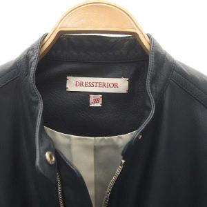 DRESSTERIOR ラムレザーシングルライダースジャケット 総裏地 ジップアップ 38 紺 ネイビー