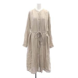 オープンシャツワンピース マキシ ロング 長袖 麻 リネン 1 S ベージュ /AT OS
