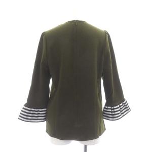 BORDERS at BALCONY 22AW CUFF WOOL TOP トップス カットソー ウール ボーダー 九分袖 36 カーキ