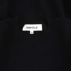 ENFOLD POINTカラーPULLOVER ニット セーター 配色 ウール 長袖 38 黒 ブラック