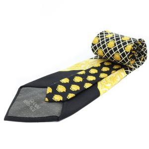 GIANNI VERSACE メデューサ 総柄 ネクタイ シルク 黒 ブラック 黄色 イエロー