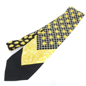 GIANNI VERSACE メデューサ 総柄 ネクタイ シルク 黒 ブラック 黄色 イエロー