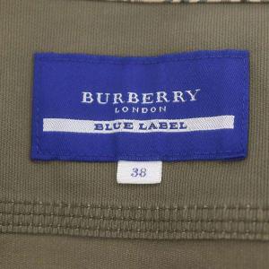BURBERRY BLUE LABEL ノーカラージャケット シングル ノバチェック コットン 38 S カーキ 緑 グリーン
