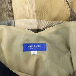 BLUE LABEL CRESTBRIDGE チェック フレアワンピース ひざ丈 七分袖 タック 38 M ベージュ