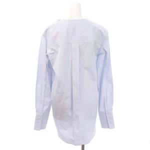 CELINE フィービーファイロ ストライプ ビックカフス ノーカラーシャツ ブラウス 38 水色 白 ライトブルー ホワイト