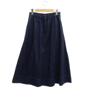 MUVEIL デニムスカート ロング フレア ビジュー コットン 38 紺 ネイビー