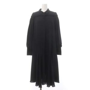 ハナエモリ HANAE MORI 22SS タックディティールAラインワンピース ロング ミモレ 長袖 38 紺 ネイビー