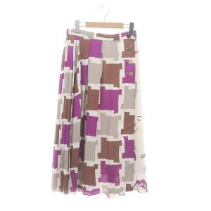 Grace Class プリントコンビスカート ロング フレア タック 38 ライトベージュ マルチカラー