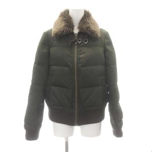 フェイクファー ダウンジャケット ジップアップ ナイロン 38 深緑 カーキグリーン
