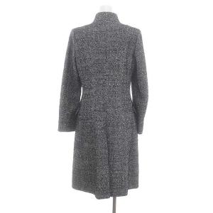 EPOCA ツイードコート アウター ロング ノーカラー 総裏地 ウール混 38 黒 ブラック 白 ホワイト