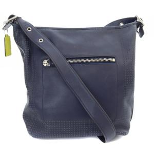COACH パンチング ショルダーバッグ レザー 紺 ネイビー F22762