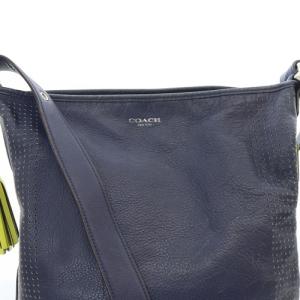 COACH パンチング ショルダーバッグ レザー 紺 ネイビー F22762