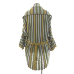 SYBILLA ウール ボーダー ニット カーディガン 長袖 ショールカラー ロング M カーキ 水色