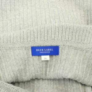 BLUE LABEL CRESTBRIDGE ドッキングチェックワンピース ひざ丈 七分袖 リブ ウール混 切替 36 S グレー アイボリー