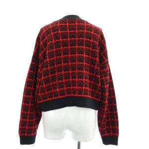 Diagram GRACE CONTINENTAL 23AW チェッククルーニットカーディガン 長袖 ウール混 36 赤 黒 レッド ブラック