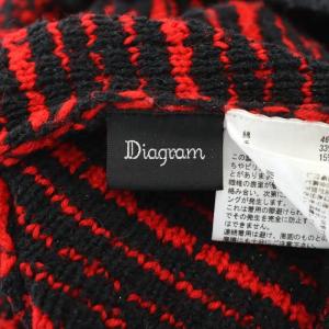 Diagram GRACE CONTINENTAL 23AW チェッククルーニットカーディガン 長袖 ウール混 36 赤 黒 レッド ブラック