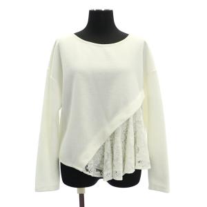 レース切替カットトップ トップス カットソー 長袖 ジャージー イレギュラーヘム 36 白 ホワイト