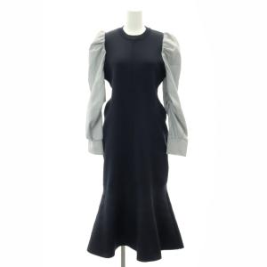 22AW バックリボンマーメイドニットワンピース ロング 長袖 36 S 紺 ネイビー