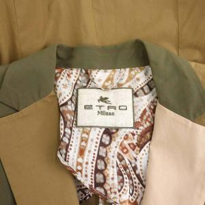 ETRO ナイロン 裏地ペイズリー柄 ジャケット テーラード 切替 シングル 42 カーキ ベージュ