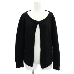 ウール ノーカラー カーディガン ニット 長袖 46 黒 ブラック
